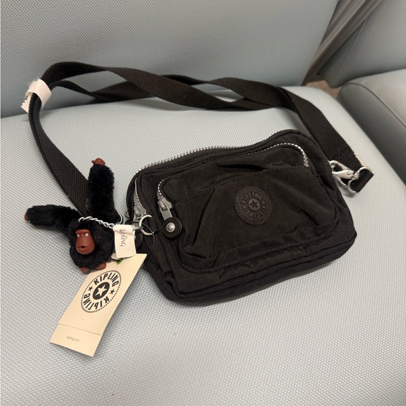 Kipling Black Belt Bag with Monkey Charm - Picture 1 of 3